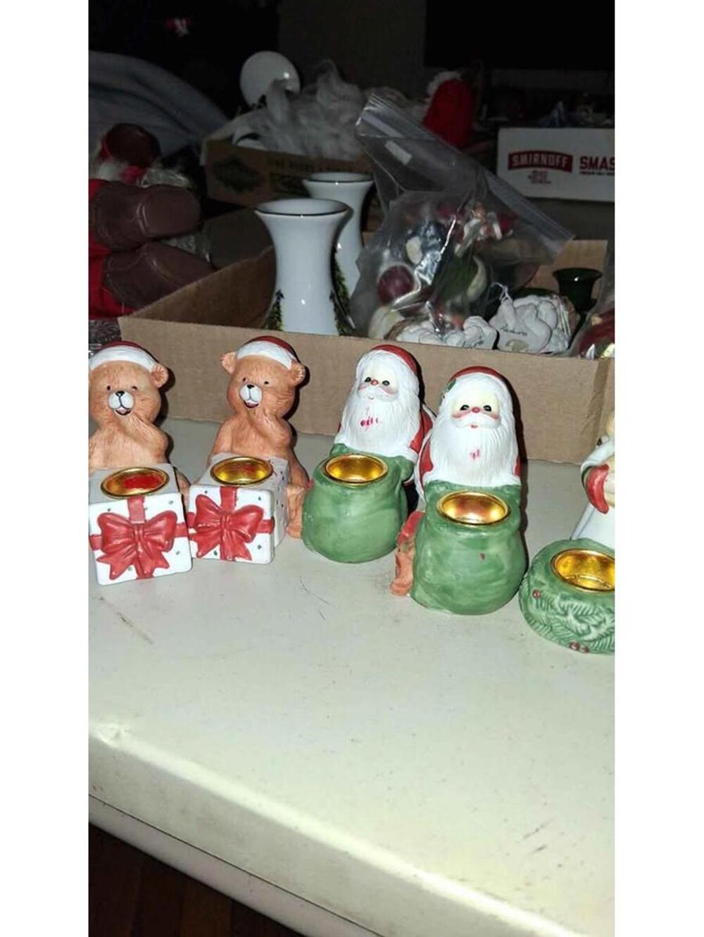 Two Ceramic Santa Candle Holders,Teddy Bear Ceramic Candle Holder and angel